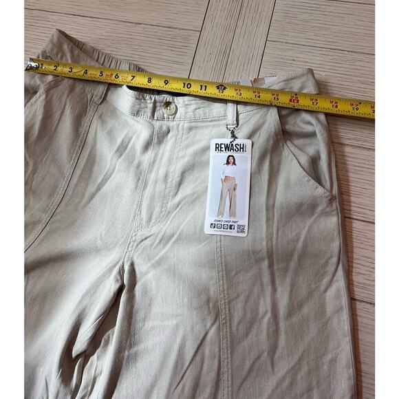 NWT Rewash seamed wide leg cargo pants. Linen blend. Khaki. Elastic waist. Sz L - Picture 6 of 9